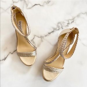 Badgley Mischka gold wedge heels